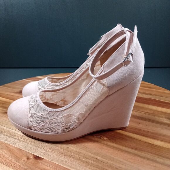 torrid Shoes - Torrid Platform Ankle Strap Lace‎ Womens 9 4W Blush Wedge Closed Toe Shoes